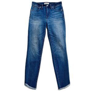 Madewell Women's Sz 27 High Rise Skinny Jeans Med Wash Blue Denim Raw Hem